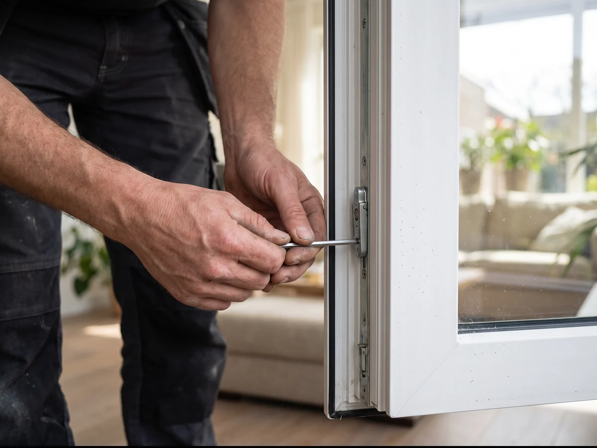 Fensterbeschlag wird mit einem Inbusschlüssel nachgestellt